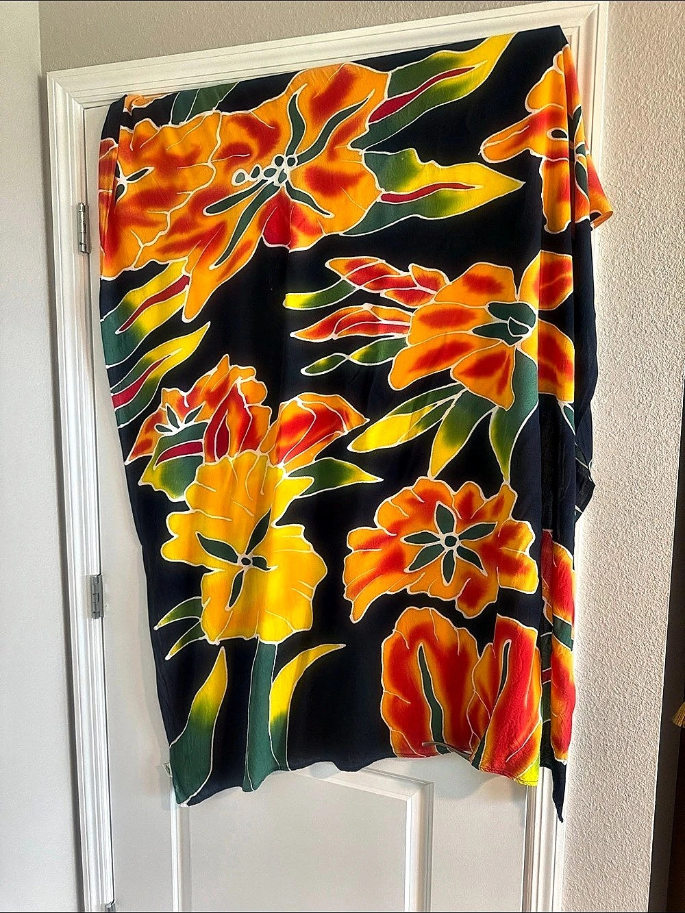 Large Bridge to Bali Floral Rayon Wrap in Dark Navy with floral print 65x48”